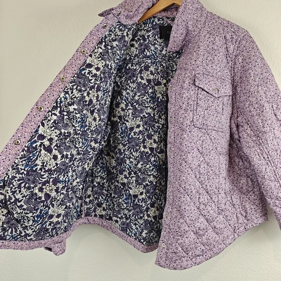 J. Crew Quilted Cotton shirt-jacket Grandma Chic Cottagecore floral Lavender 2XL